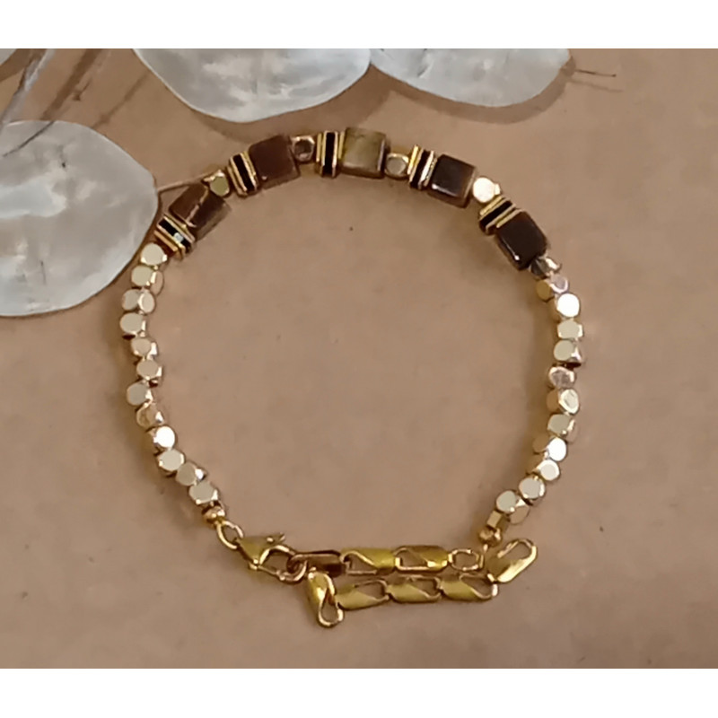 Bracelet œil du tigre strass noirs
