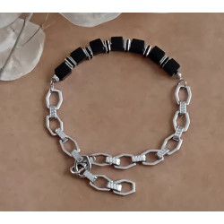 Bracelet onyx strass noirs