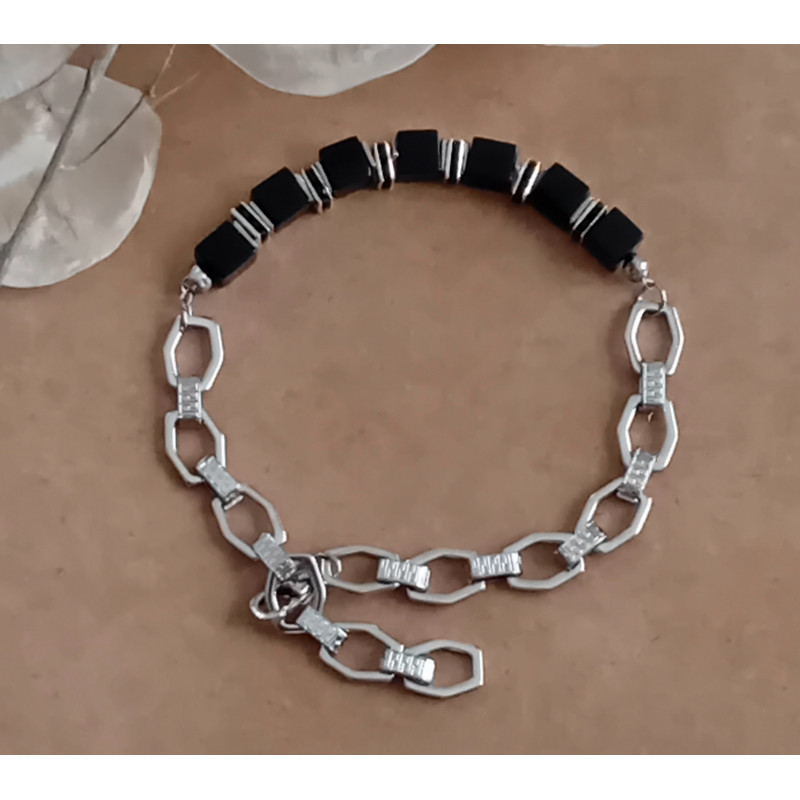 Bracelet onyx strass noirs