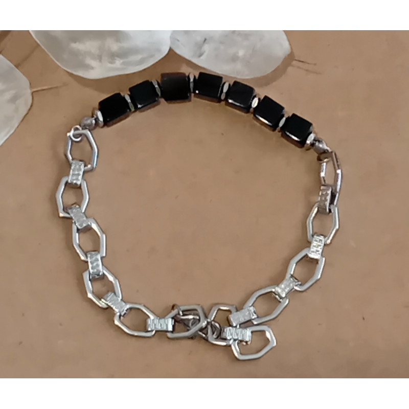 Bracelet onyx acier inoxydable