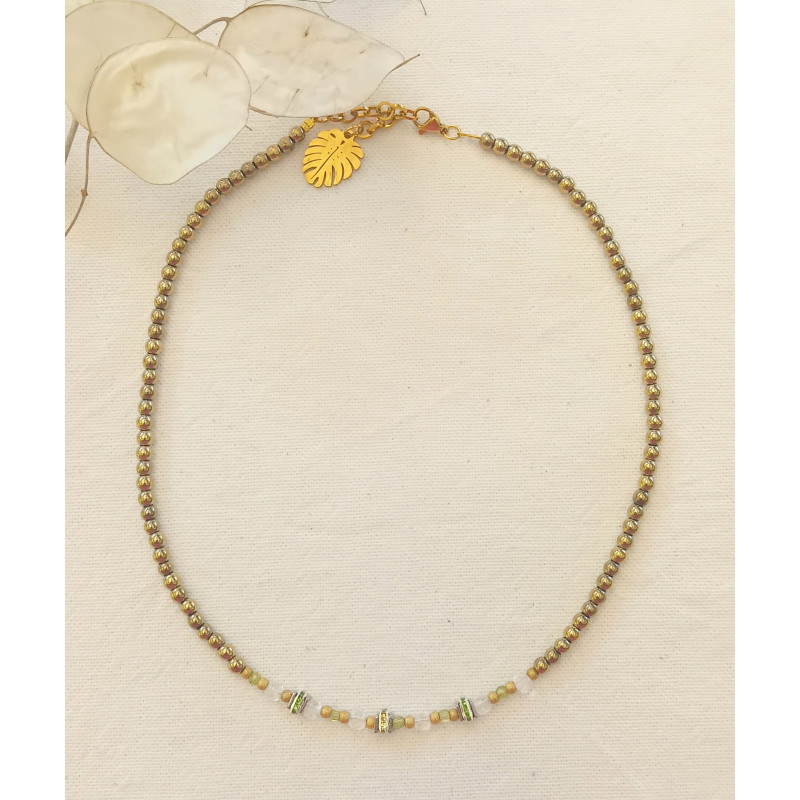 Ras de cou Élégance – Péridot & Cristal de roche