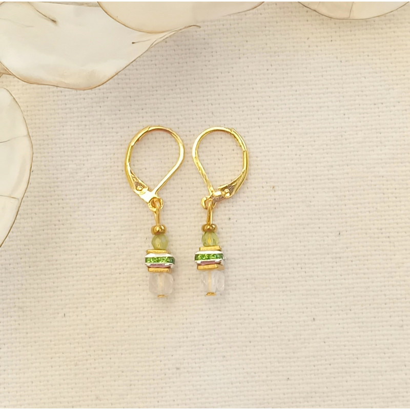 Boucles d'oreilles élégance péridot & cristal de roche
