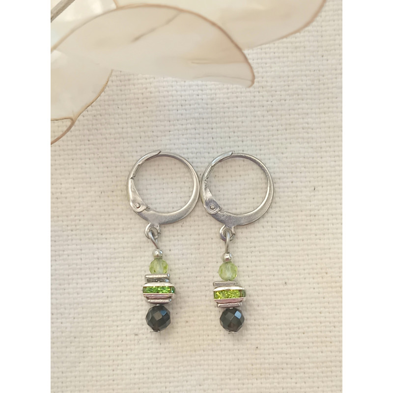 Boucles d'oreilles élégance obsidienne & péridot