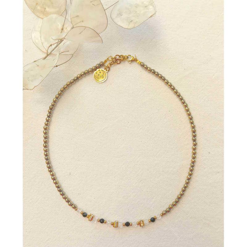 Ras de cou Élégance – Obsidienne noire & Cristal de roche