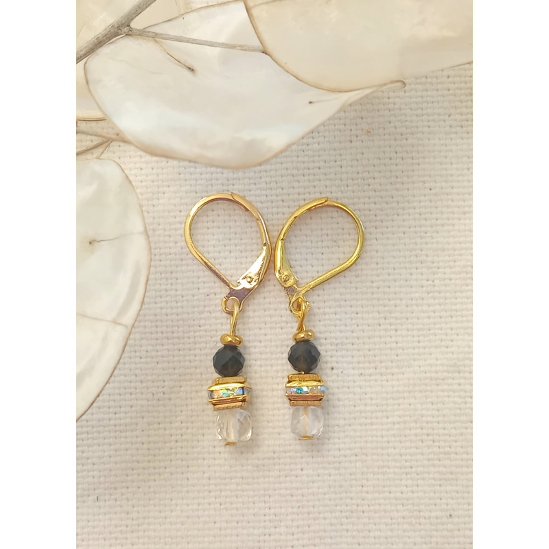 Boucles d'oreilles élégance obsidienne & cristal de roche