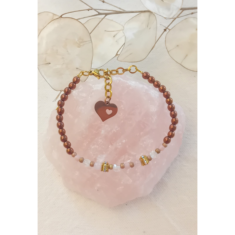 Bracelet élégance – opale rose & Cristal de roche