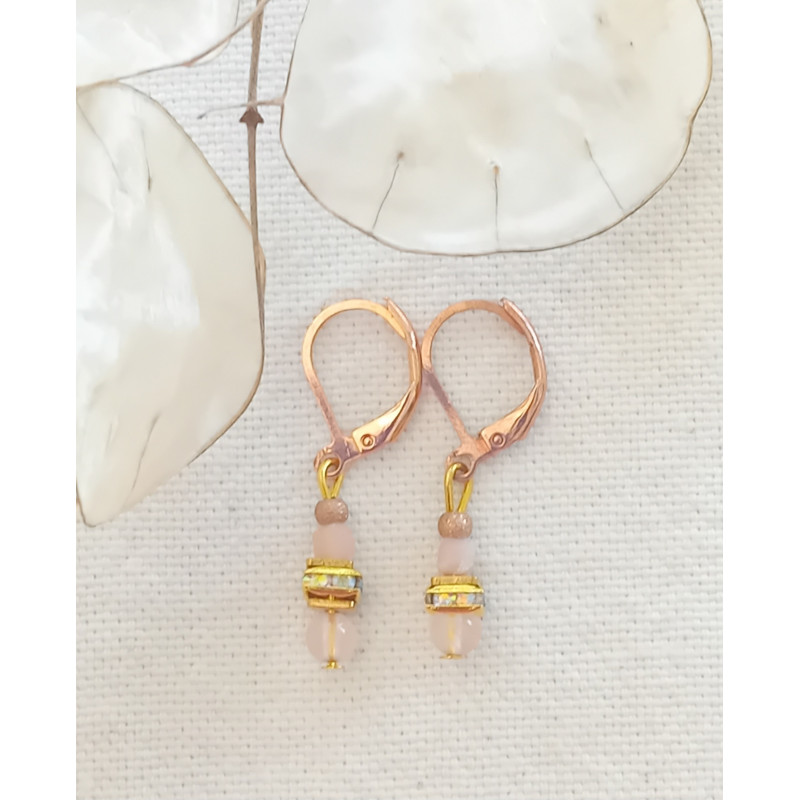 Boucles d'oreilles élégance opale rose & quartz rose