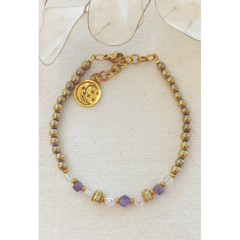 Bracelet élégance – améthyste & Cristal de roche