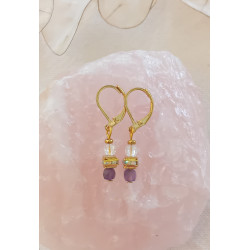 Boules d'oreilles élégance améthyste & cristal de roche