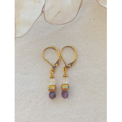 Boules d'oreilles élégance améthyste & cristal de roche