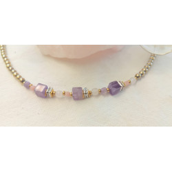 Collier élégance améthyste opale rose & quartz rose