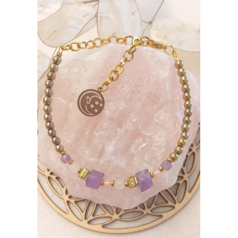 Bracelet élégance améthyste opale rose & quartz rose