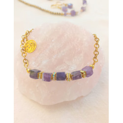 Bracelet élégance améthyste cube acier doré