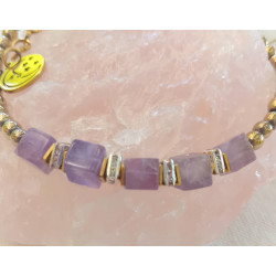Bracelet élégance améthyste cube hématite dorée