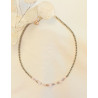 Collier élégance quartz rose cube opale rose améthyste cristal de roche hématite dorée