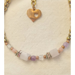 Bracelet élégance quartz rose cube opale rose améthyste cristal de roche hématite dorée
