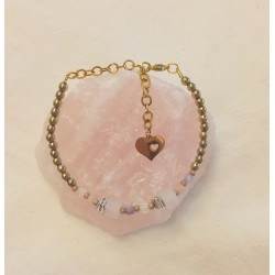 Bracelet élégance quartz rose cube opale rose améthyste cristal de roche hématite dorée