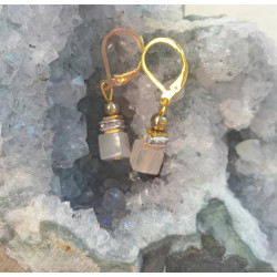 Boucles d'oreilles élégance quartz rose cube strass rose