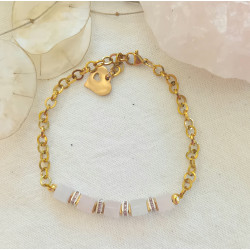 Bracelet élégance quartz rose cube acier doré
