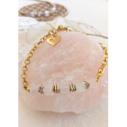 Bracelet élégance quartz rose cube acier doré