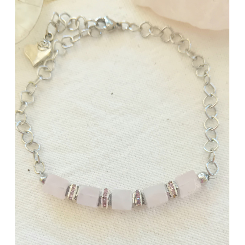 Bracelet élégance quartz rose cube acier inoxydable