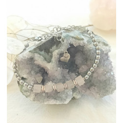 Bracelet élégance quartz rose cube hématite argentée