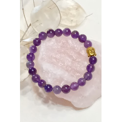 Bracelet améthyste bouddha doré 8 mm