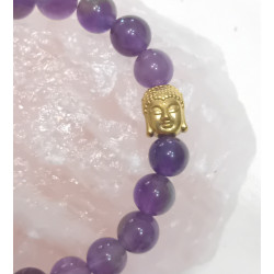Bracelet améthyste bouddha doré 8 mm