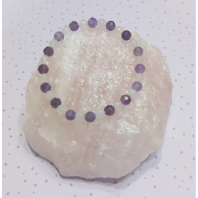 bracelet enfant améthyste & quartz rose facetté 5 mm