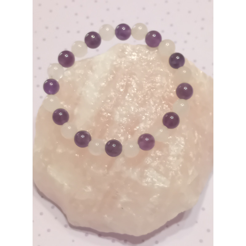 Bracelet enfant améthyste & quartz rose 6 mm