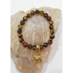Bracelet enfant œil du tigre éléphant doré 6 mm