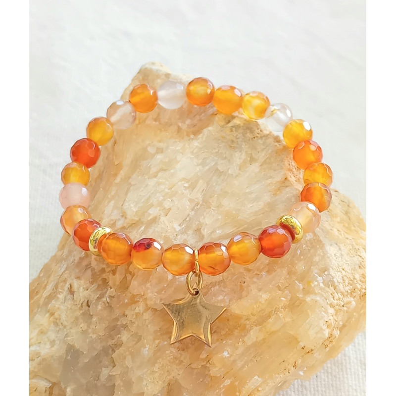 Bracelet enfant cornaline facetté étoile dorée 6mm