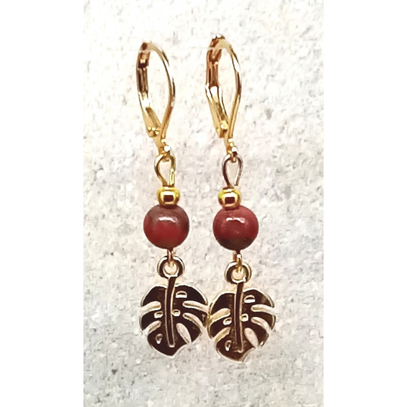Boucles d'oreilles jaspe rouge feuille