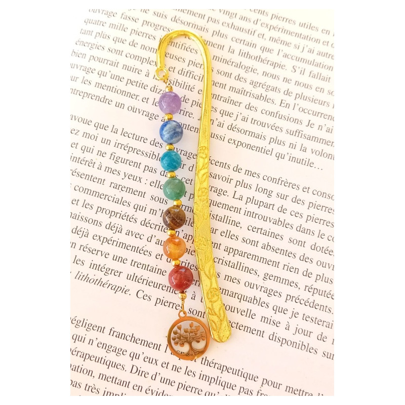 Marque-pages doré arbre de vie 7 chakras