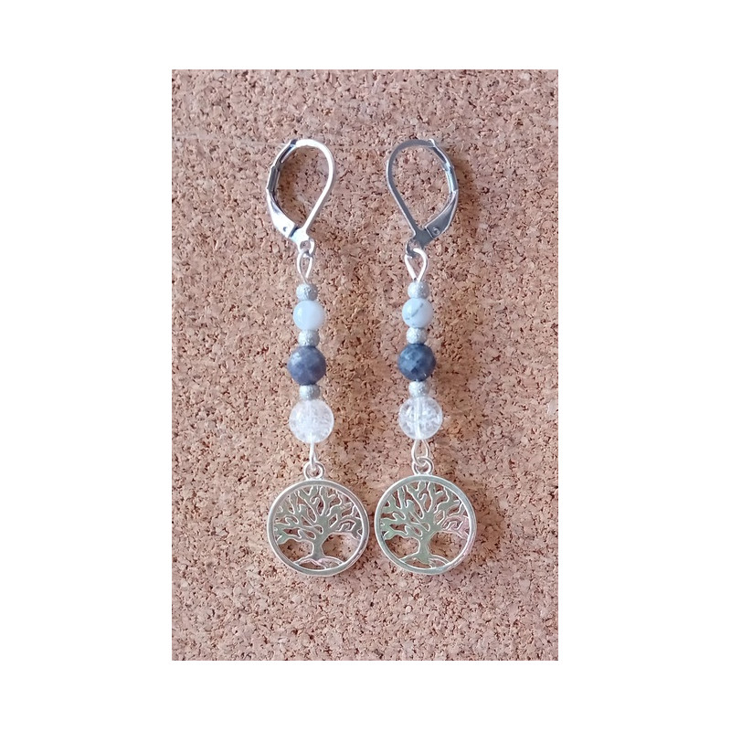 Boucles d'oreilles saphir calcédoine cristal de roche