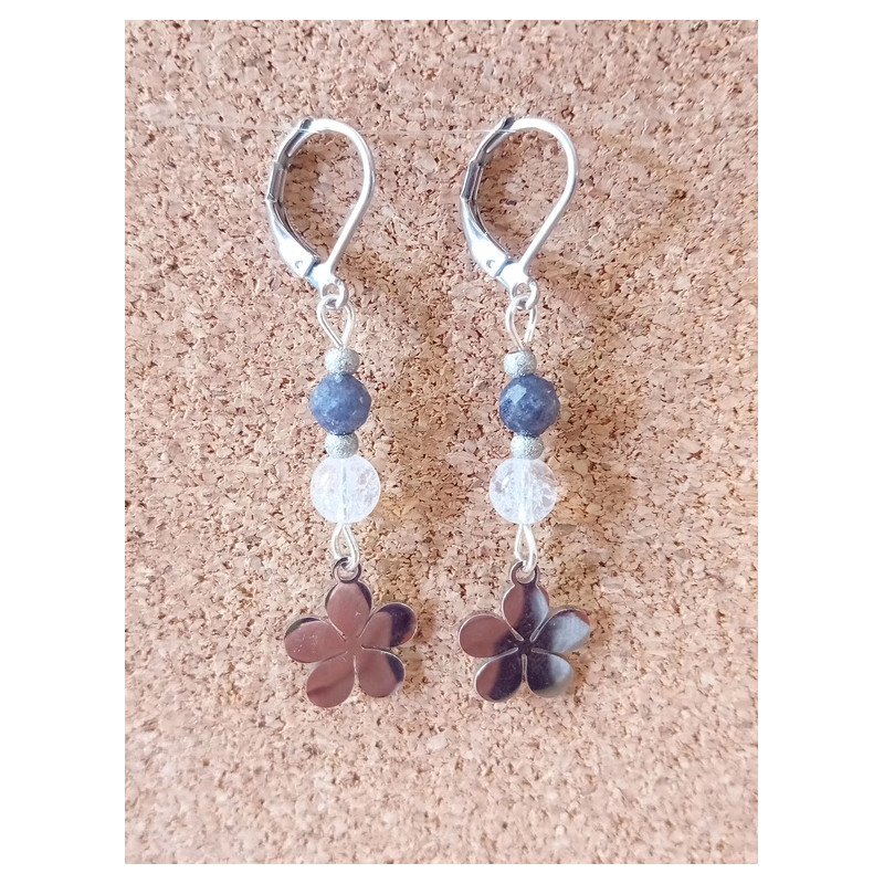 Boucles d'oreilles saphir cristal de roche fleur