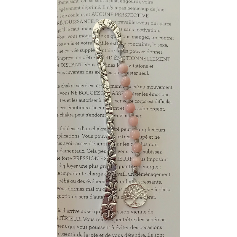 Marque pages opale rose arbre de vie argenté 6 mm