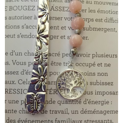 Marque pages opale rose arbre de vie argenté 6 mm