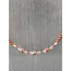 Ras de cou Élégance – Rubis, Opale rose & Cristal de roche