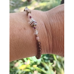 Bracelet Élégance – Rubis, Opale rose & Cristal de roche