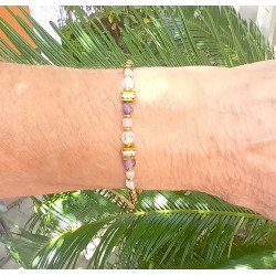 Bracelet élégance – améthyste opale rose & Cristal de roche