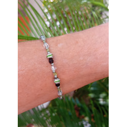 Bracelet élégance – Péridot Obsidienne noire & Cristal de roche
