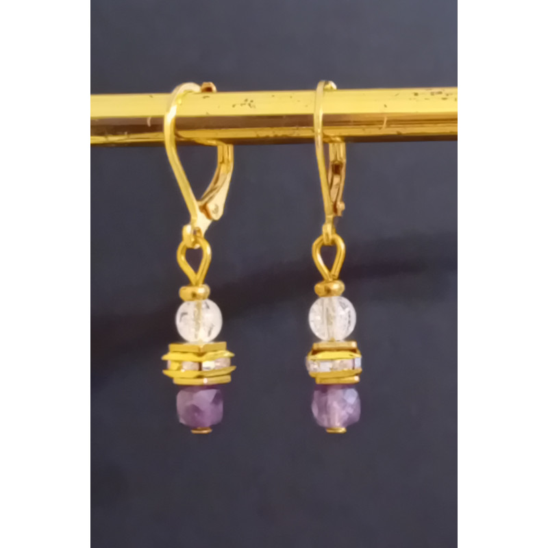 Boules d'oreilles élégance améthyste & cristal de roche