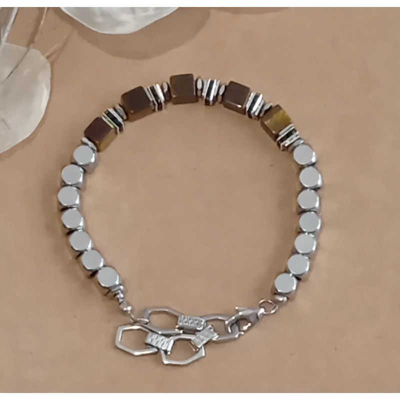 Bracelet œil du tigre strass noirs