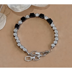 Bracelet onyx acier inoxydable
